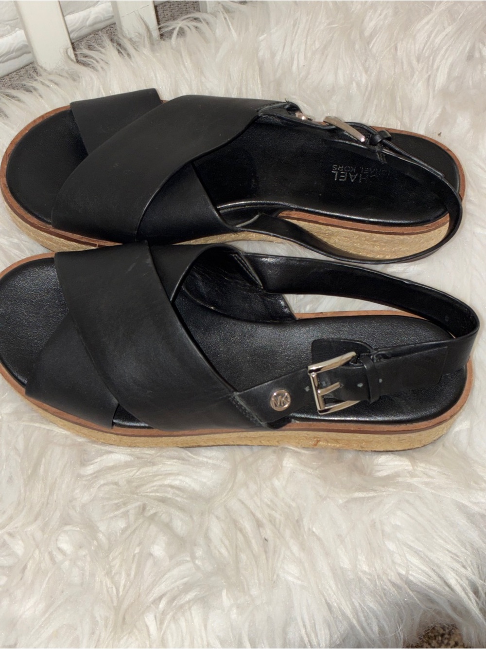 Michael Kors Black Leather Crisscross Slingback Sandals Sz 6.5 - Picture 6 of 12